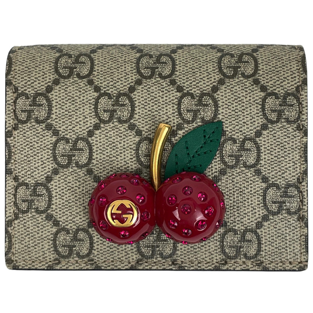 Gucci GG Supreme Bi fold Wallet Billfold Wallet Cherry Interlocking GG Canvas